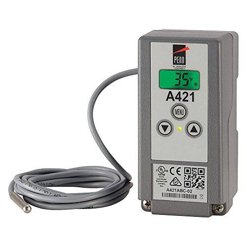 존슨 Controls A421ABC-04C Penn 시리즈 A421 Line-Voltage 타입 1 전자제품 온도 컨트롤, IP20 스탠다드 인클로저, 120/ 240 Vac, 포함 an A99BB-400C 온도 센서 13’ 1-1/ 5 Ca