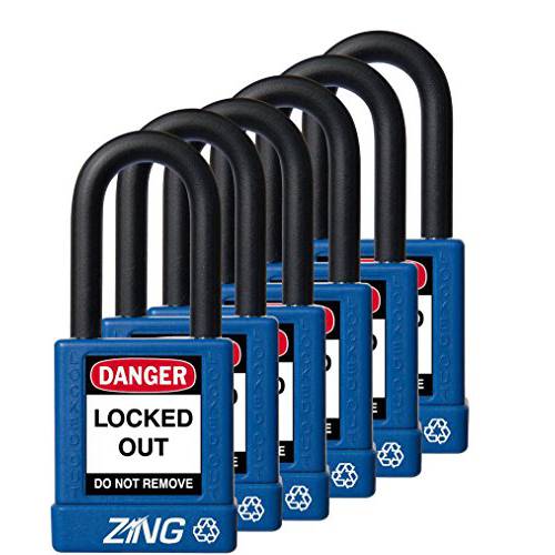 Zing 그린 Products 7065 RecycLock 세이프티,안전 맹꽁이자물쇠,통자물쇠,자물쇠, 키,열쇠 한쌍, 1-1/ 2 걸쇠, 1-3/ 4 바디, 블루, 6 팩