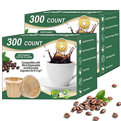 CAPMESSO 일회용 커피 용지,종이 필터 교체용 Kerig 필터 호환가능한 리유저블,재사용 일회개별포장, 일회 개별포장 포트 Keurig 커피머신, 커피 캡슐 머신, 커피 메이커- 600 Count (내츄럴)