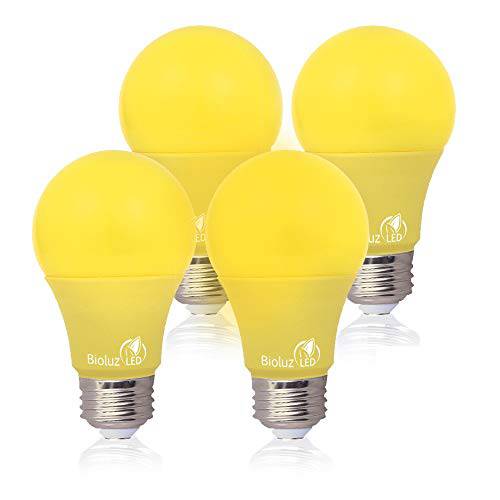 Bioluz LED Yellow 라이트 전구 60W 교체용 Non-Dimmable A19 LED 전구 4-Pack