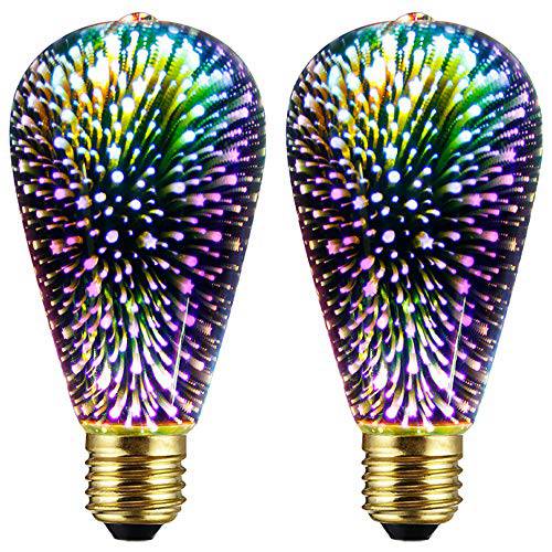 2 팩 Infinity 3D 라이트 Fireworks 이펙트 ST19 LED 라이트 전구 - 3W 120V 페어리 다양한색 라이트 전구 디스코 라이트 전구 Colorful 라이트 전구, 파티 라이트 전구, 얼룩 글래스 라이트 전구, 불꽃 라이트 전구
