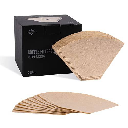 용지,종이 커피 필터, 2 콘 용지,종이 필터 by CrossCreek 200 시트 일회용 표백되지않음 콘 커피 드리퍼 Papers 필터 6204-30002-01A