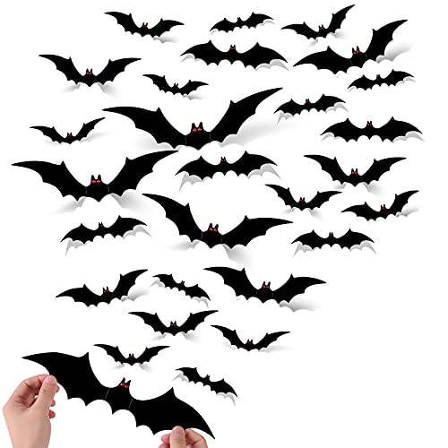 116PCS 할로윈 3D Bats 장식 2021 업그레이드된, 5 사이즈 현실적 PVC Scary 블랙 Bat 스티커 벽면 데칼 300PCS 레드 큐빅 스티커 방수 블랙 Spooky Bats 할로윈 파티 실내