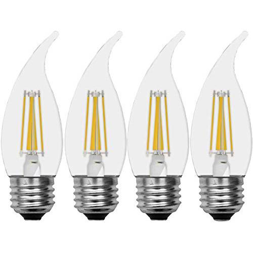GE Relax HD 굽은형 팁 밝기조절가능 LED 라이트 전구 (40 와트 교체용 LED 라이트 전구), 300 루멘, 미디엄 베이스 라이트 전구, 소프트 화이트, 클리어 마감, 4-Pack LED 전구, Title 20 Compliant