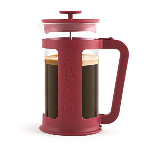 Bialetti 커피 프레스 스마트, 프렌치 프레스 커피 or 티,차, 붕규산 글래스 보관함,  식기세척가능, 1 L - 34 Oz (8-cup), 레드