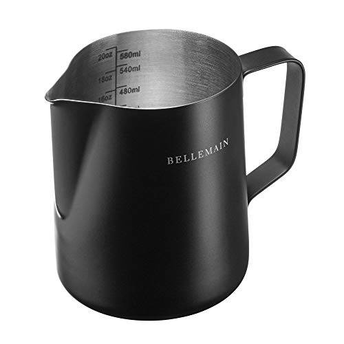 스팀 피처,피쳐 (블랙), 측정 컵, and Serving Jug by BellemainIdeal Cappuccinos and 라떼 아트, 20 oz./ 591 ml