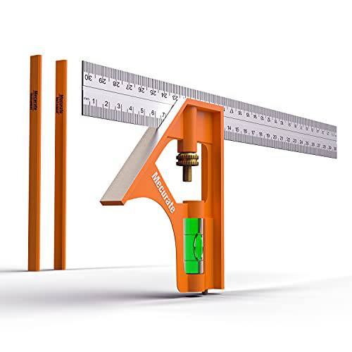Mecurate 12“ 콤비네이션 사각, 12 인치 300mm 스테인레스 스틸 콤보 사각 정확한 and 조절가능 목공 측량 2pcs Carpentery 연필
