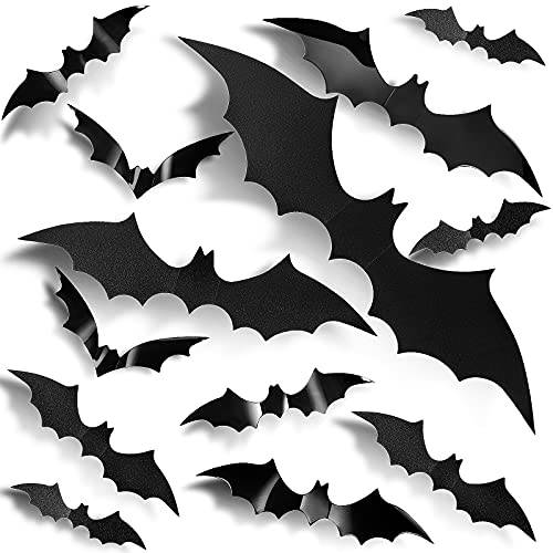 128 피스 3D Bat 할로윈 파티 도구 7 사이즈, PVC 3D 장식용 Scary Bats 벽면 데칼 방수 블랙 Bats 벽면 스티커 DIY 할로윈 Eve 장식 홈 창문 데코,장식