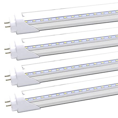 T8 T10 T12 2FT LED 라이트 튜브 - 8W LED 교체용 24 인치 형광 전구, 20W 호환, 1120Lm, 5000K 일광 화이트, 안정기 바이패스, Dual-End 전원, 클리어 커버 (팩 of 4)