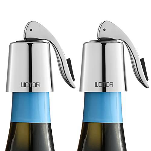 WOTOR 와인 스토퍼 스테인레스 스틸 와인 병 스토퍼 플러그 실리콘 리유저블,재사용 와인 세이버,스토퍼 누수방지 유지 Fresh 실버 2 팩