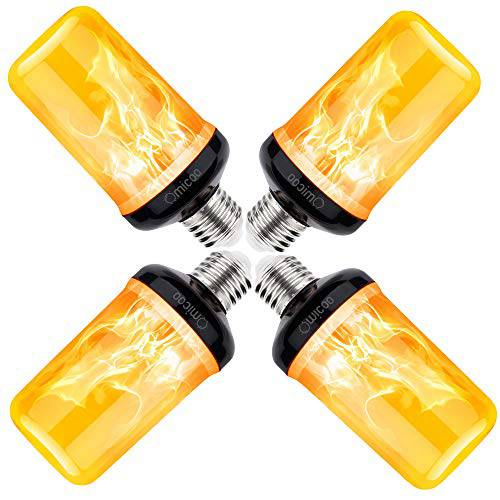 Fuxury Updated LED Flame 이펙트 라이트 Bulb(4 팩), 4 모드 크리스마스 Flame 라이트 전구  뒤집기, 업사이드다운 이펙트, 블랙 E26/ 27 베이스, Yellow Flame 전구 빈티지 분위기 페스티벌 할로윈 선물