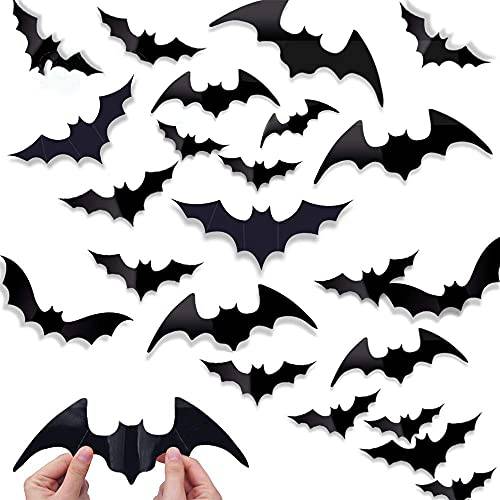 80 PCS Bats 할로윈 데코, 장식, 3D PVC 용지,종이 Bats 스티커 벽면 데칼, 더큰 and 두꺼운 Scary bat, 할로윈 실내 아웃도어 장식 홈 창문 장식 세트
