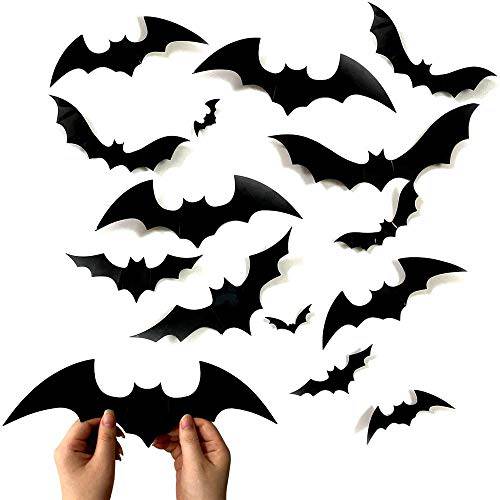 3D Bats 스티커, 120pcs 할로윈 벽면 데칼,도안 실내 아웃도어 할로윈 벽면 데코,장식 파티 도구 (블랙)