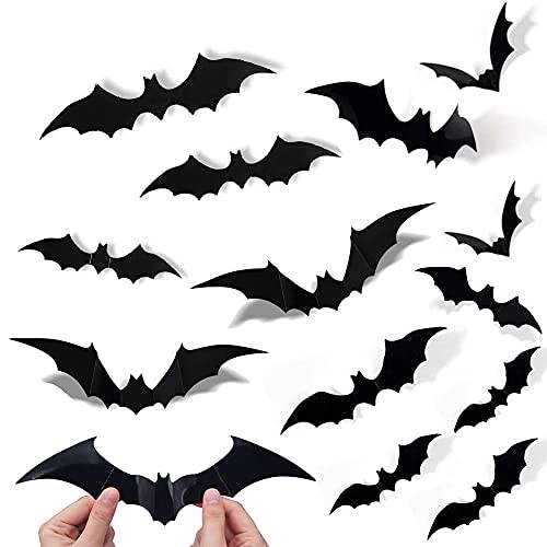 할로윈 3D Bats 장식 81 Pcs, 리유저블,재사용 PVC Scary 3D Bats 스티커 벽면 스티커 데칼 가정용 창문 장식 할로윈 파티 도구, 2021 업그레이드된 블랙