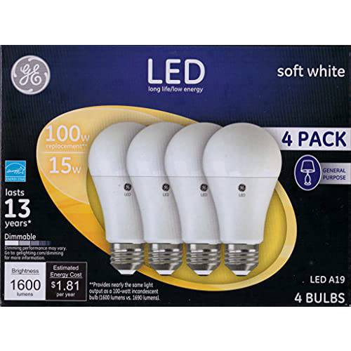 GE 소프트 화이트 100W 교체용 LED 일반 목적 라이트 전구 A19 (4-Pack)