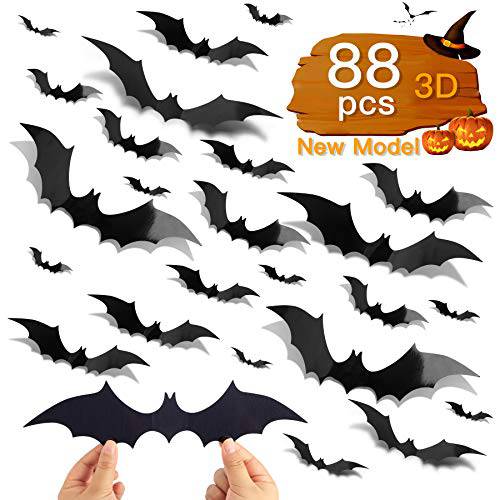 88 Pcs DIY 3D Bats 할로윈 장식ations, 4 여러 사이즈 PVC Bat 스티커 가정용 장식/  벽면 장식/  실내 파티 장식ations,  Double-Sided 접착 포함