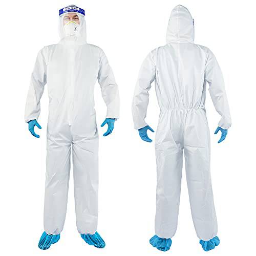 YIBER 일회용 보호 Coverall Hazmat Suit,  헤비듀티 화가 Coveralls, Made of SF 재질, 우수한 에어 permeability and 발수- 1 Pcs/ 팩 (L, 화이트)