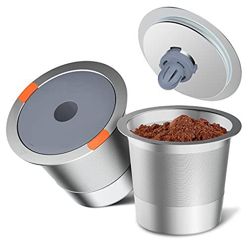 리유저블,재사용 k 컵 커피 필터, 범용 스테인레스 스틸 리필가능 k-Cups 필터 사용 Keurig 2.0 and 1.0 커피 Makers-brewers(2pack)…