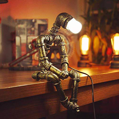 ADFD Creative 아이언 로봇 테이블 램프 레트로 로봇 워터 파이프 테이블 램프 바 레스토랑 커피 스팀펑크 장식