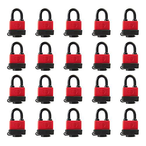 헤비듀티 코팅 코팅된 스틸 키,열쇠 자물쇠, 키,열쇠 한쌍 자물쇠, 방수 맹꽁이자물쇠,통자물쇠,자물쇠 아웃도어 사용, 1.4 인치 Shackle-Pack of 20