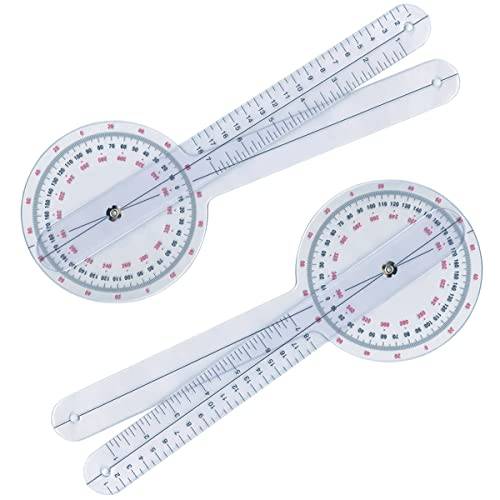 12 인치 Goniometer 관절 레인지 of 모션 각도기, 투명 인체공학 앵글 자 앵글 플라스틱. 360 도 Goniometer Medical Ruler(2 Pcs/ 세트)