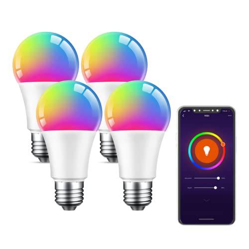 Beantech Wi-Fi 스마트 라이트 전구, 풀 컬러 체인징 라이트 Bulb(RGB+ w) 4 Pack-Works 아마존 알렉사 and 구글 어시스턴트