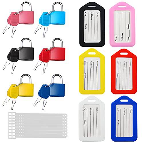 짐가방,캐리어 태그 세트, 6 팩 스몰 자물쇠 키 여행용 ID 백 태그 짐가방,캐리어 맹꽁이자물쇠,통자물쇠,자물쇠 수트케이스, 다양한색