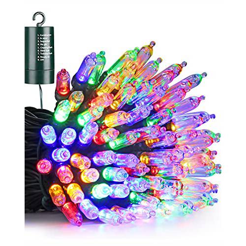 다양한색 크리스마스 라이트 100 LED 33 ft 배터리 작동 스트링 라이트 방수 8 모드&  오토 타이머 미니 라이트 파티, 크리스마스 데코,장식,  아웃도어&  실내 장식