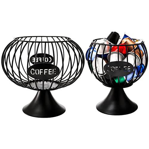 Jucoan 세트 of 2 커피 팟 홀더, 블랙 메탈 와이어 K 컵홀더,  대용량 커피 팟 스토리지 오거나이저,수납함,정리함 바스킷 카운터 Coffer 바, 2 사이즈
