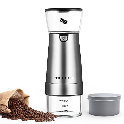 Lahuko 전기,전동 Burr 커피 Grinder，Adjustable 스테인레스 스틸 충전식 커피 빈 그라인더 머신, One-Touch 작동,  5 프라인더,분쇄기 조절