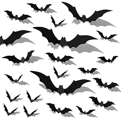 할로윈 3D Bats 장식, 96 PCS 4 사이즈 PVC 3D 장식용 Scary Bats 벽면 데칼 벽면 스티커 DIY 홈 화장실 실내 Hallowmas 장식 파티 도구