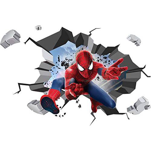 Spiderman 데칼 3D Smashed 벽면 스티커 장식 아트 벽화 슈퍼 히어로 마블 WC165, 레귤러