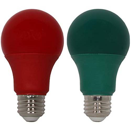 크리스마스 LED 라이트 전구 - 9 와트 LED 레드 and 그린 라이트 - 60 와트 Equal 레드 and 그린 라이트 전구 - 밝기조절가능 - E26 베이스 - By GoodBulb (9 와트 A19, 2 팩)