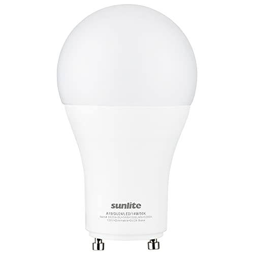 Sunlite 88259 LED A19 라이트 전구, 14 와트 (100W 호환) 1500 루멘, GU24 트위스트 and 잠금 베이스, 밝기조절가능, UL Listed, 5000K 슈퍼 화이트, 1 팩