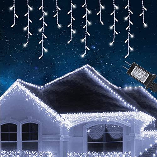 크리스마스 아이시클 라이트 아웃도어, 29.5ft 360 LED Connectable 아이시클 스트링 라이트 60 Drops, 8 모드 아이시클 페어리 반짝거리는 라이트 파티, 홀리데이, 웨딩, 크리스마스 Decorations(White)