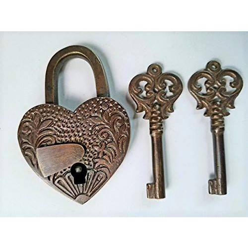 Heart Love 맹꽁이자물쇠,통자물쇠,자물쇠 3 3/ 4 빈티지 Old Stye 2 황동 키 잠금 각인 황동 L7