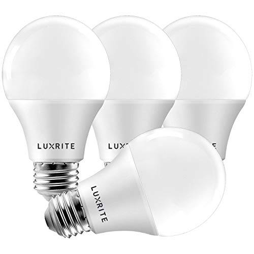 Luxrite A19 LED 라이트 전구 60W 호환, 2700K 소프트 화이트 밝기조절가능, 800 루멘, 스탠다드 LED 전구 9W, E26 베이스, 에너지 스타, 에워싸는 고정, 고정가능 Rated, Perfect 램프 and 홈 라이트닝 (4 팩)