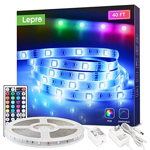 Lepro LED 스트립 라이트, 40Ft RGB LED 스트립, 5050 SMD LED 컬러 체인징 스트립 라이트 44 키 리모컨 컨트롤러 and 24V 파워 서플라이, LED 라이트 침실, 홈, TV 백라이트