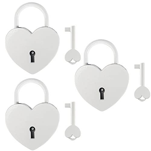 3 Pcs 라지 메탈 Heart 모양 맹꽁이자물쇠,통자물쇠,자물쇠 귀여운 잠금 키 쥬얼리 스토리지 박스 일기 북, 화이트