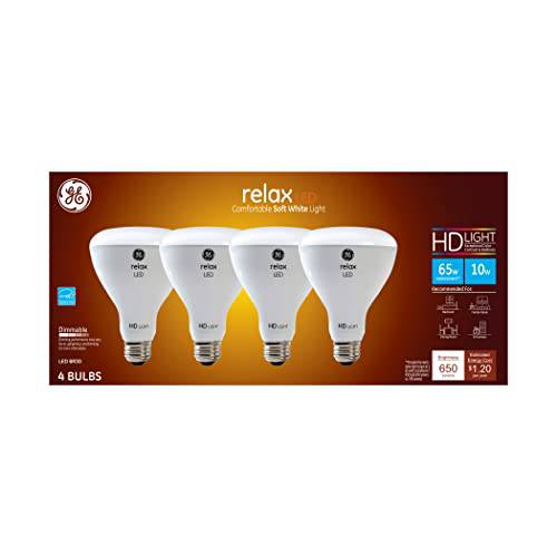 GE 라이트닝 Relax HD BR30 실내 투광조명 LED 라이트 전구, 65-Watt 교체용, 소프트 화이트 (4-Pack)