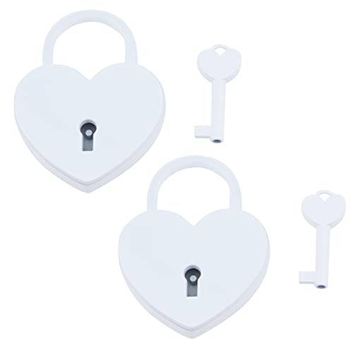 MY MIRONEY 2-Pack 메탈 Heart 모양 맹꽁이자물쇠,통자물쇠,자물쇠 화이트 잠금 키 쥬얼리 스토리지 박스 일기 북