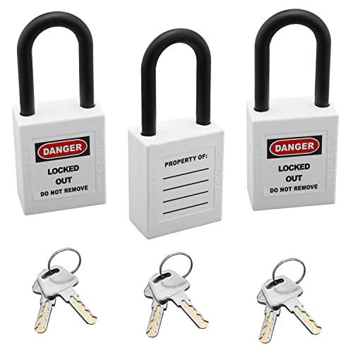 MroMax 키,열쇠 여러 Lockout Tagout 세이프티,안전 자물쇠 1.5 나일론 절연 걸쇠 Non-Conductive 맹꽁이자물쇠,통자물쇠,자물쇠 키 Loto 자물쇠 산업용 전기,전동 장비 머신 화이트 톤 3Pcs