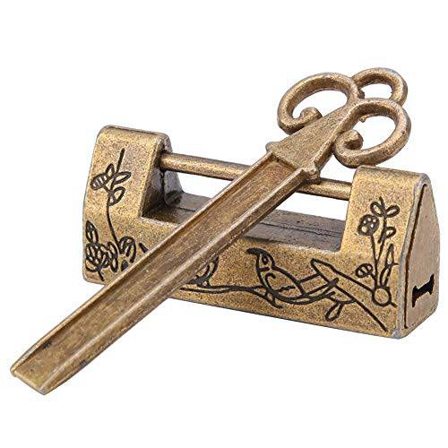 Garosa 맹꽁이자물쇠,통자물쇠,자물쇠 중국 빈티지 미니 앤틱 레트로 스타일 Magpie 플라워 콤비네이션 잠금 가구 서랍 짐가방,캐리어 Key(Bronze)