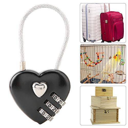 Heart 모양 3-Digit 콤비네이션 잠금 듀러블 커플 맹꽁이자물쇠,통자물쇠,자물쇠, 미니 징크,아연 합금 코드 맹꽁이자물쇠,통자물쇠,자물쇠, 짐가방,캐리어 Backpack(Black)
