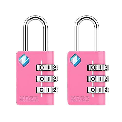 [ZARKER XD25] 맹꽁이자물쇠, 통자물쇠, 자물쇠- 3 숫자 콤비네이션 잠금 - 스몰 미니 맹꽁이자물쇠, 통자물쇠, 자물쇠 - 여행용 잠금, 백팩 잠금, 노트북 백 - 간편 to 세트 개인 콤보 - 2 Pack(Pink)