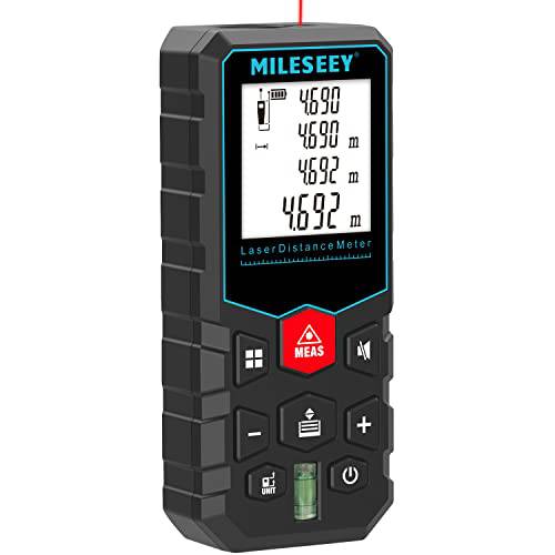 MiLESEEY 레이저 Measure100M/ 328Ft, 레이저 테이프 치수, 측정, ±2mm 정확성 디지털 테이프 치수, 측정 Area, 볼륨 측량, LCD 백라이트, 음소거 기능, IP54, 배터리 포함