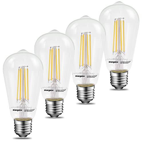 에너제틱 밝기조절가능 LED 필라멘트 라이트 전구, 하이 밝기, 8W, 60 와트 호환, ST58, 일광 5000K, 클래식 클리어 글래스, 4 팩