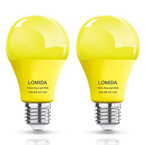 2 팩 LOMIDA Yellow LED 벌레 라이트 전구, 9W 교체용 to 100W Yellow 라이트 전구, E26 베이스 노란색 벌레 라이트 아웃도어 현관 라이트, 장식용 라이트닝 램프, 침실 취침등, 나이트 스탠드, 무드등 전구, Not 밝기조절가능