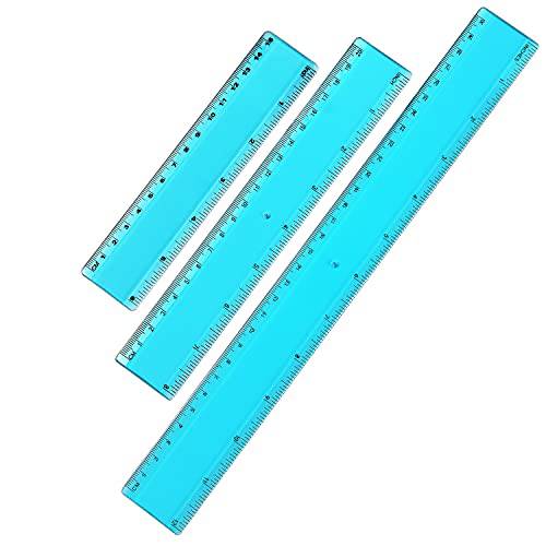 플라스틱 투명 스트레이트 자 측정 툴 6 인치 8 인치 12 인치 자 세트 자 벌크, 대용량 3 Pack(Blue)