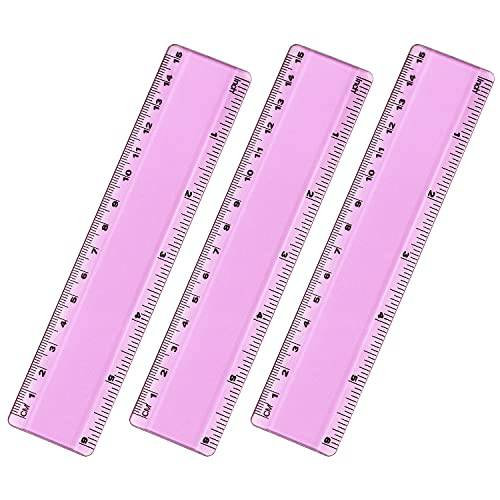 컬러 플라스틱 자 스트레이트 자 측정 툴 6 인치 자 세트 자 벌크, 대용량 3 Pack(Pink)